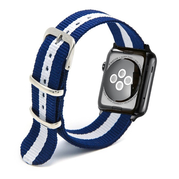 Accessories - Navy & Silver Stripe Nylon Apple Watchband 42/44mm